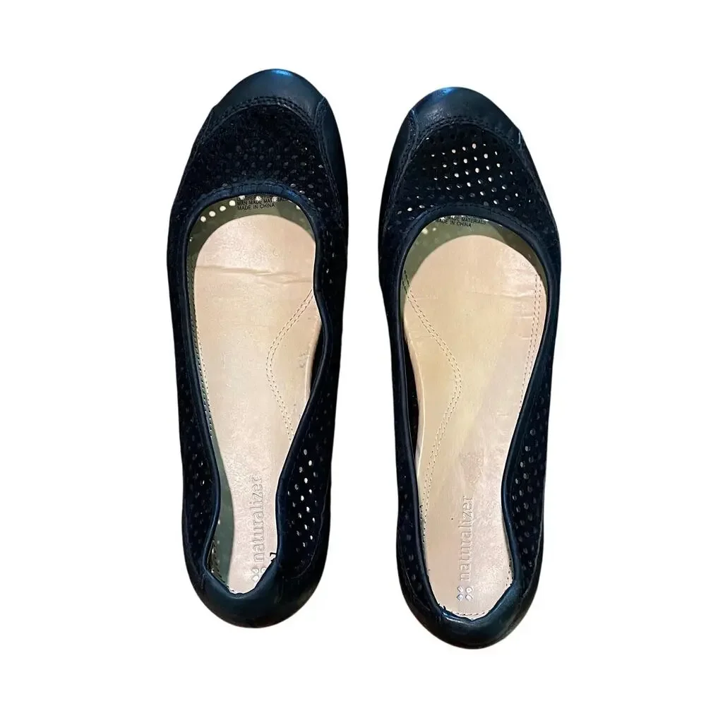 Naturalizer Black Leather Mesh Ballet Flats, 
